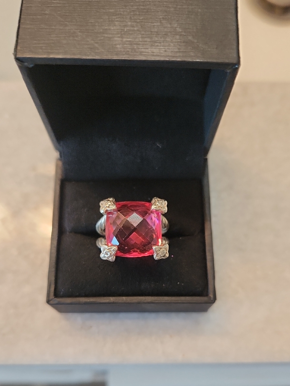 David Yurman Pink Cushion-Cut Ring with Silver Accents